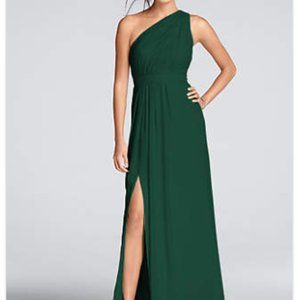 Bridesmaid Dress - David's Bridal Long One-Shoulder Crinkle Chiffon Green Dress
